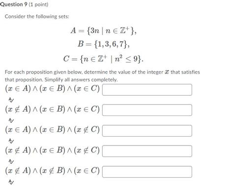 Solved Question 10 1 Point Consider The Following Sets A Chegg