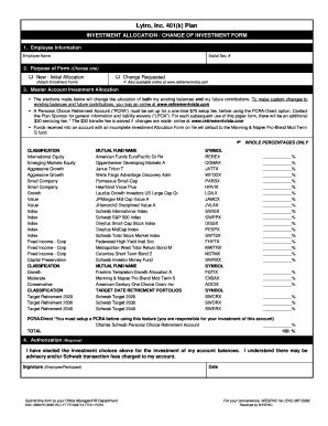 Fillable Online Investment Change Allocation BFormb Betsy A Sullivan