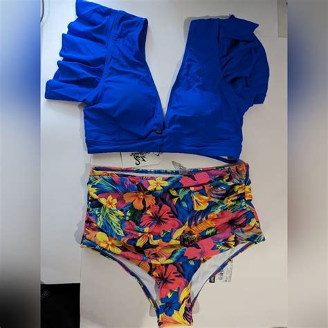 Sporlike Swim Sporlike Piece Ruffle High Waisted Push Up Tropical Print Bikini A Poshmark