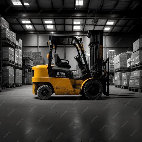 Premium Photo A Forklift Loads Pallets And Boxes Onto Racks In A Huge