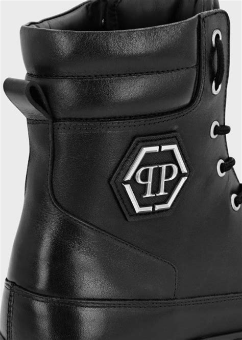 Ботинки с логотипом Philipp Plein из мелкозернистой кожи 197715 купить ...
