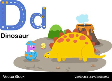 Alphabet Letter D Dinosaur With Cartoon Royalty Free Vector