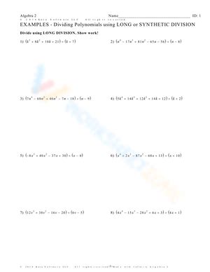 Free Printable Polynomial Long Division Worksheets