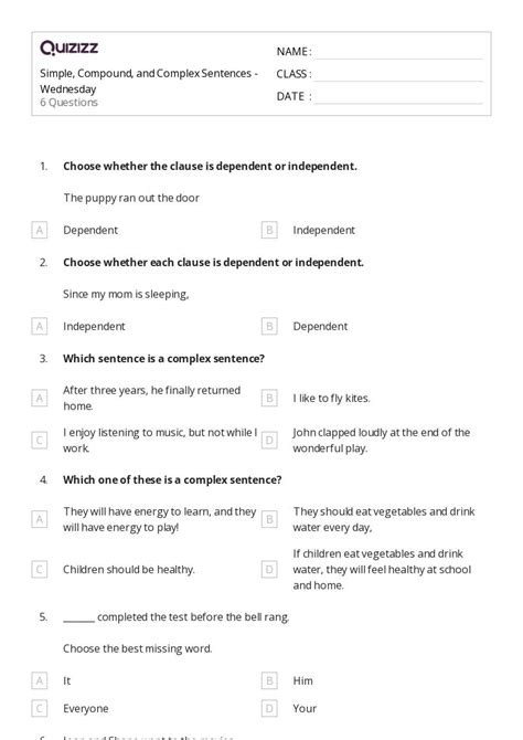 50 Simple Compound And Complex Sentences Worksheets For 4th Grade On