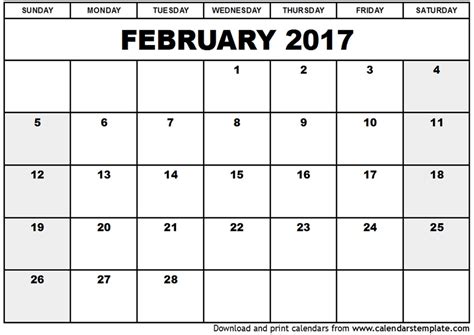 February 2017 Calendar February 2017 Calendar To Print