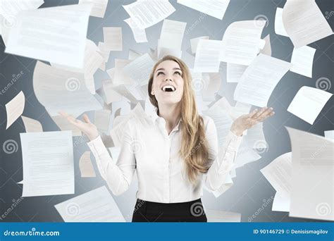 Happy Woman Throwing Papers Stock Image Image Of Freedom Beauty