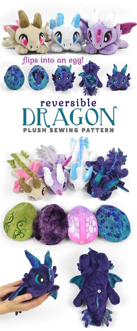 Reversible Dragon Plush Sewing Pattern Pdf Tutorial Chibi Egg Flip