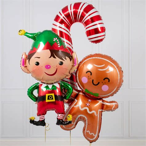 Elf Candy Cane And Gingerbread Balloon Bouquet Christmas Decoration