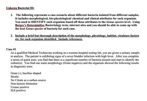 Solved Unkown Bacterial ID: 1. The following represents a | Chegg.com 