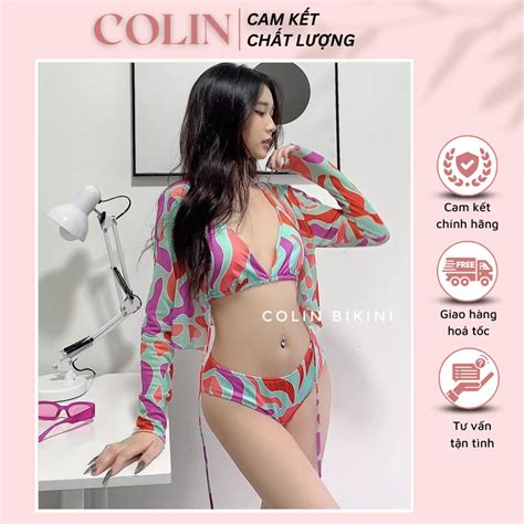 Set Bikini 3 Chi Tiết Phối Màu Độc Lạ Kèm Áo Khoác Lưới Cột Đồ Bơi Đồ