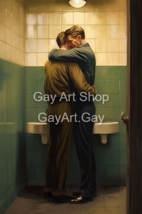 1950s Restroom Cruising Series Retro Vintage Gay Artworks Oil Painting Style Reproductions On