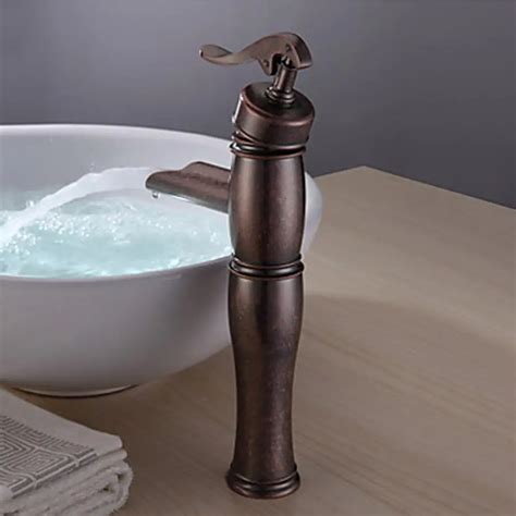 Retro Copper Bathroom Sink Faucet Vintage Centerset Antique Copper Finish Single Handle Brass