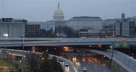 Aerial View Southeast Freeway Us Capitol Washington Dc Crowded Traffic