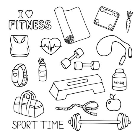 Premium Vector Hand Drawn Set Of Fitness Doodles Hand Drawn Vector