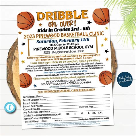 Editable Basketball Clinic Registration Form Printable Basketball