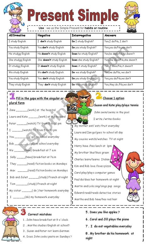 Present Simple 1 Part Esl Worksheet By Vampire Girl 22