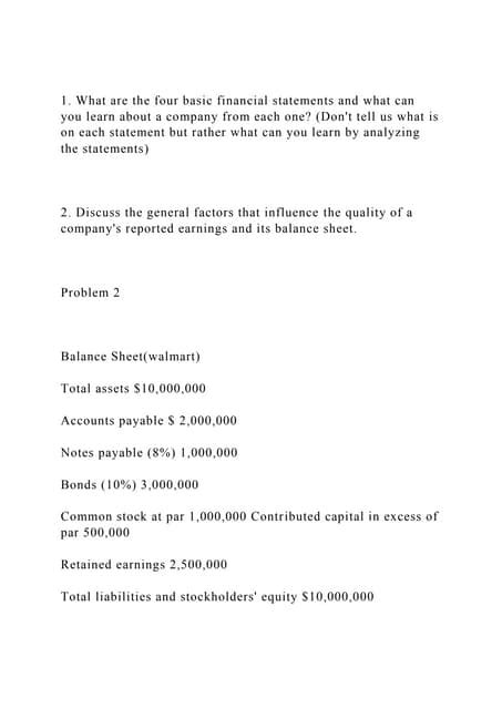 1 What Are The Four Basic Financial Statements And What Can You Ldocx