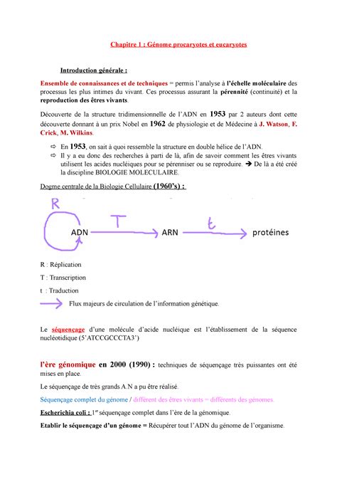 Chap 1 Partie 1 Notes De Cours De Biologie Moléculaire Chapitre 1