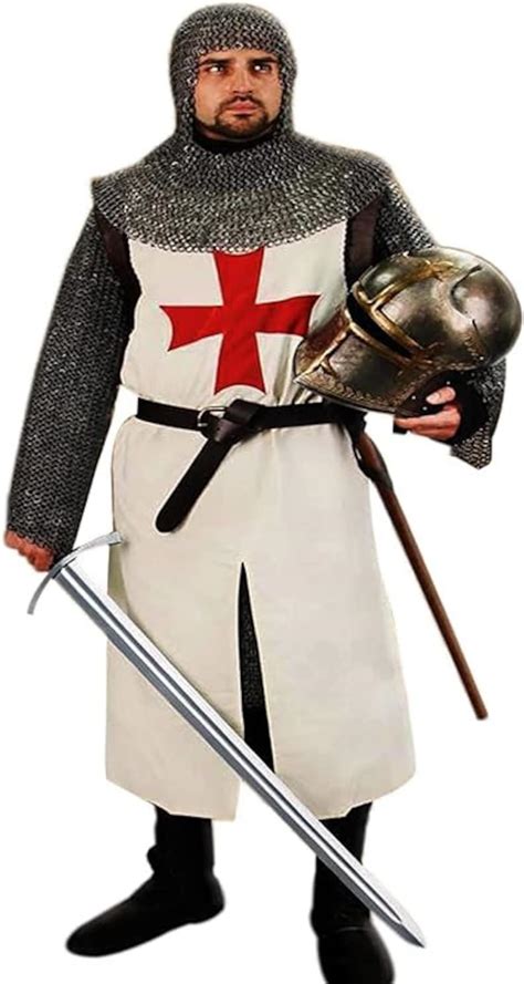 Medieval Tunic Templar Knight Halloween Costume Hooded Cap Cloak