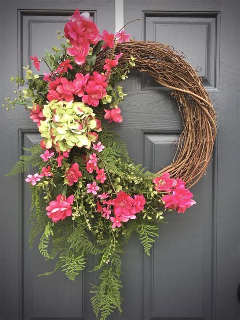 Spring Wreaths Hydrangea Wreath Pink And Green Boxwood Wreaths Spring Door Wreaths Pink