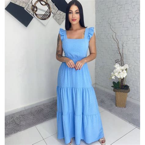 Vestido Longo Luxo Duna Babada Na Manga Shopee Brasil