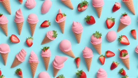 Premium Photo Pink Strawberry Ice Cream Pattern On Pastel Blue