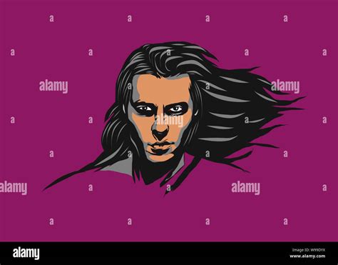 Illustration design of angry human face with long hair Stock Photo - Alamy