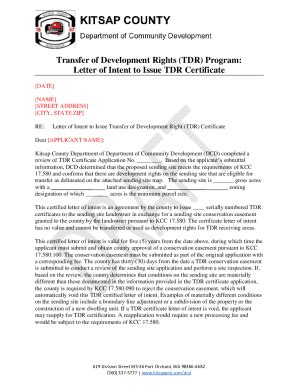 Fillable Online Letter Of Intent To Issue TDR Certificate Kitsap