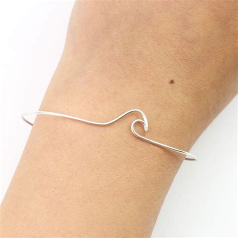 Free Shipping Wave Bracelet Sterling Handmade Diy Wire Wrap Dainty Bangle Surf Surfer T