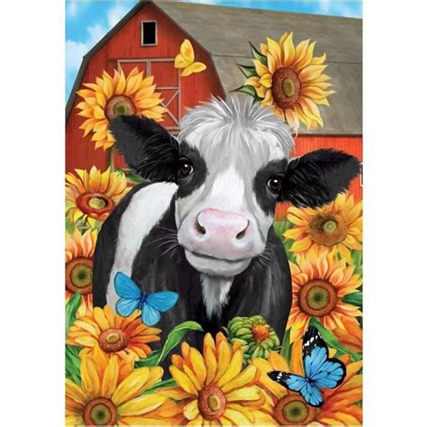 Diamond Painting Vaches Et Tournesols Pour Enfant Adulte Rond Strass