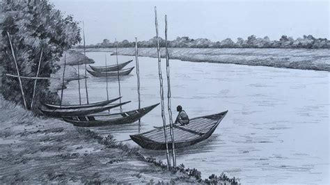 Scenery Drawing In Pencil Boats Drawing Pencil Sketch YouTube