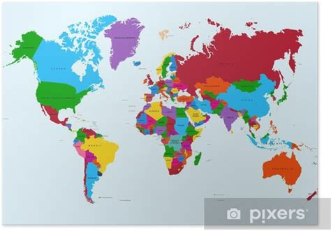 Poster World Map Colorful Countries Atlas Eps10 Vector File Pixers Uk