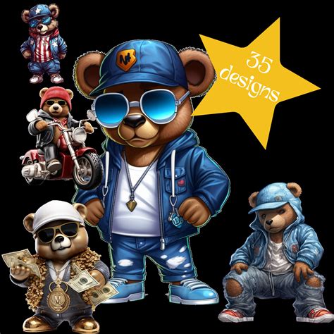 Cartoon Teddy Bear Png Bundle Golden Money Hip Hop Svg Hustler Instant