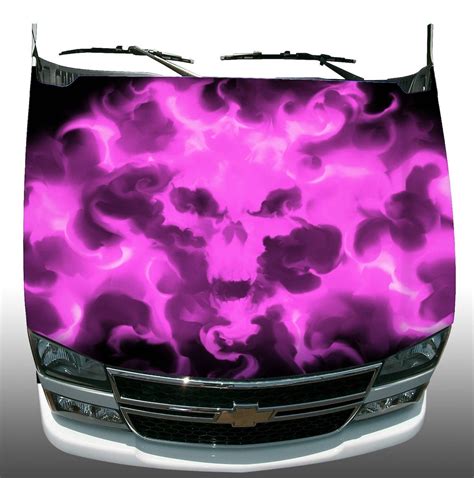 Pink Ghost Skull Flame Fire Vehicle Hood Wrap Sticker Vinyl Graphic