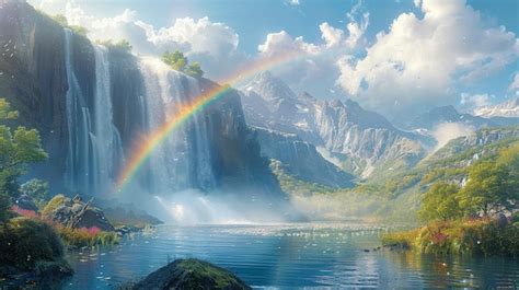 Premium Photo Clear Skies With A Rainbow Over Waterfall Wallpaper