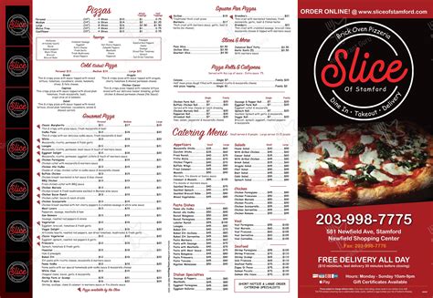 Menu At Slice Of Stamford Pizzeria Stamford