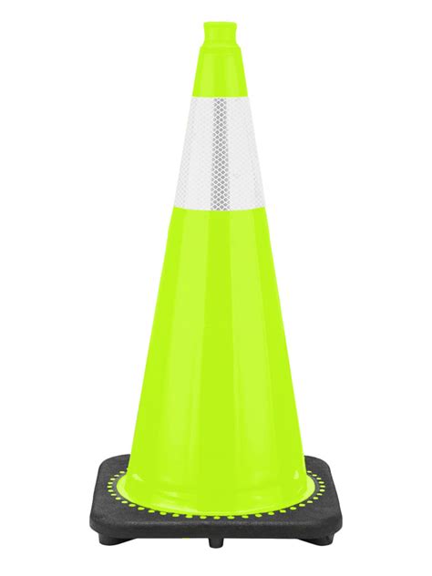 28 Lime Green Traffic Cone Black Base 7 Lbs With Reflective Collar