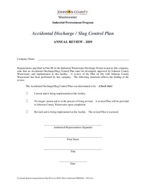 Fillable Online Accidental Discharge Slug Control Plan Fax Email