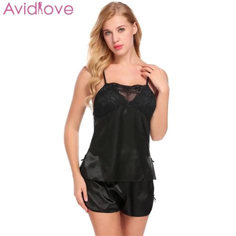 Avidlove Pajamas For Women Pijama Shorts Sleepwear Satin Cami Set Lace Patchwork Pajamas Set