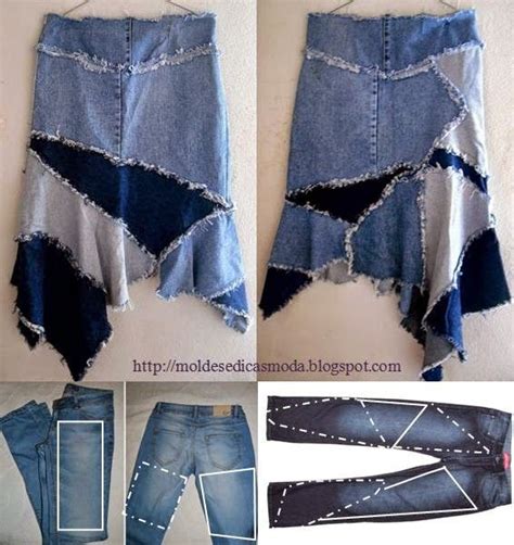 Falda Moderna Hippy Recicla Pantalones Vaqueros Tejanos Jeans Creativo