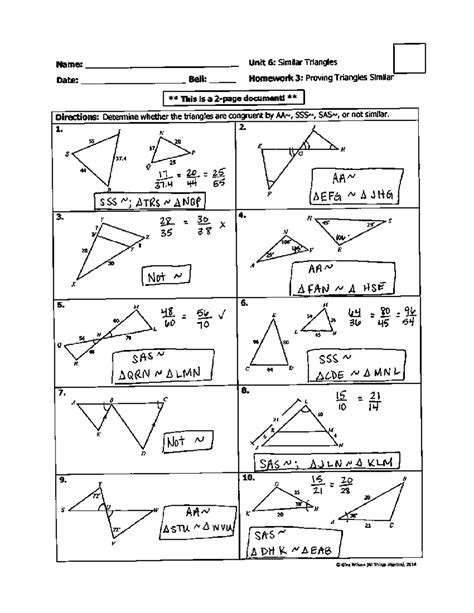 Unit 6 Similar Triangles Ratio And Proportion Answer Key Uni