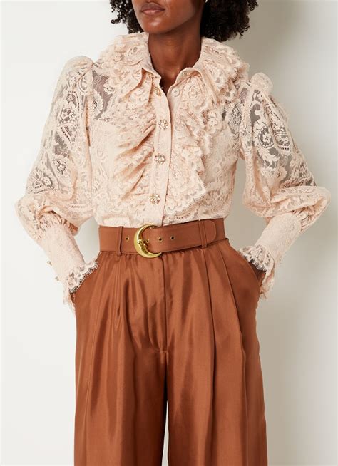 Zimmermann Kaleidoscope Lace Blouse Met Volant En Pofmouw • Zalmroze