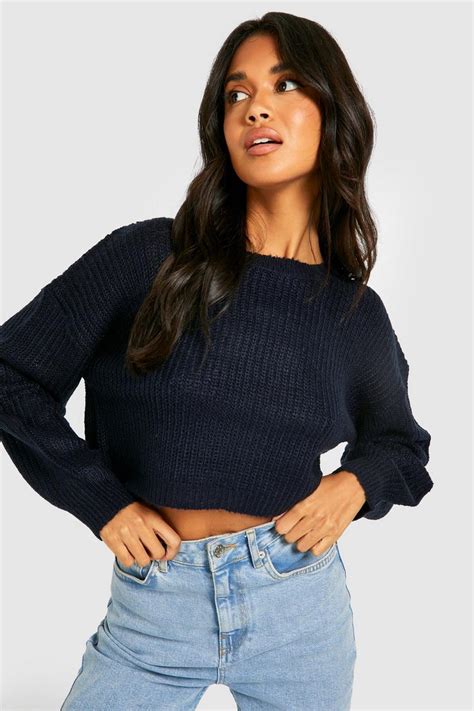 Balloon Sleeve Crop Sweater Boohoo Usa