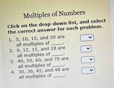 Solved Multiples Of Numbers Click On The Drop Down List And Select