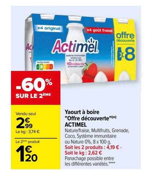 Promo Yaourt à Boire offre Découverte Actimel chez Carrefour