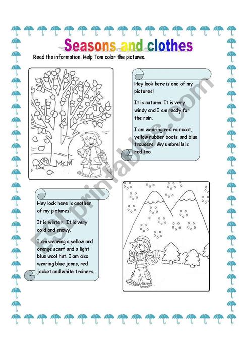 Seasons And Clothes Esl Worksheet By Claudiafer