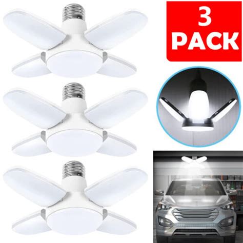 3 Pack LED Garage Light Bulb Deformable Ceiling Fixture Lights E27