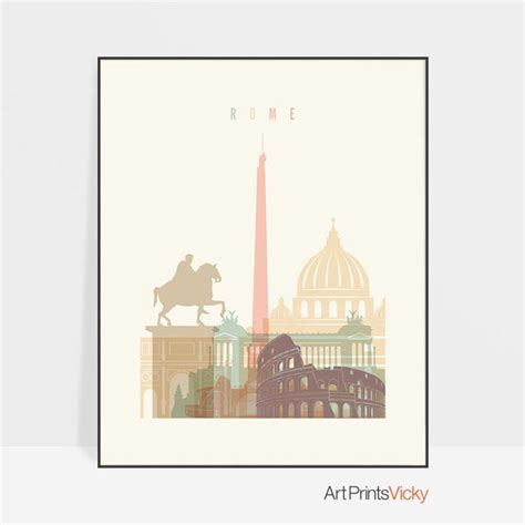 Rome Print Poster Rome Skyline Rome Wall Art Italy Etsy Rome Art