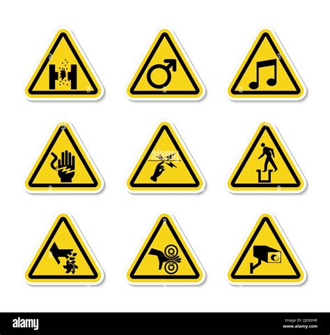 Triangular Warning Hazard Symbols Labels Sign Isolate On White