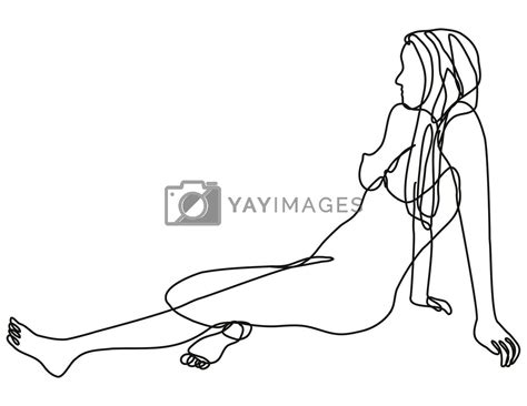Female Nude Side Sitting Position Continuous Line Doodle Drawing By
